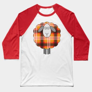 Scottish Red, Yellow, Black and White Tartan Patterned Sheep Baseball T-Shirt